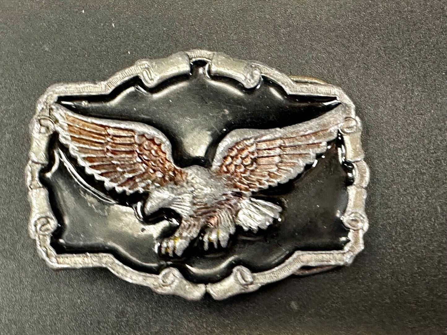 Vintage 1983 Patriotic Flying EAGLE western framed Great American Belt Buckle