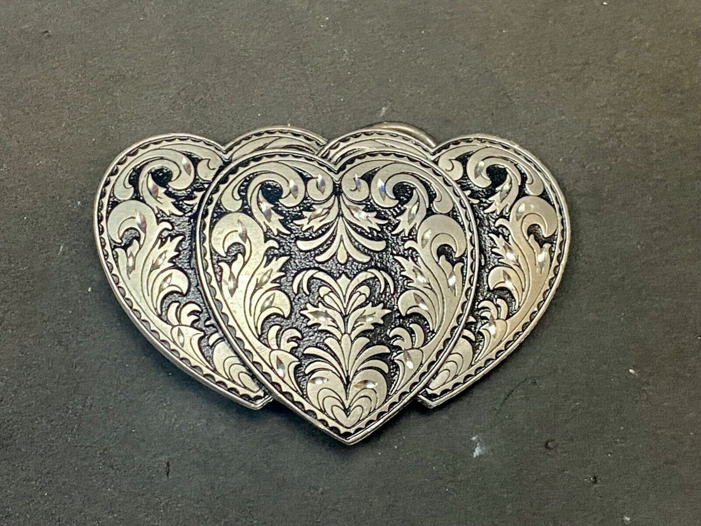 Three Hearts Ornate Flower Swirl / Cut Out Belt Buckle - Vintage 1995 C+J