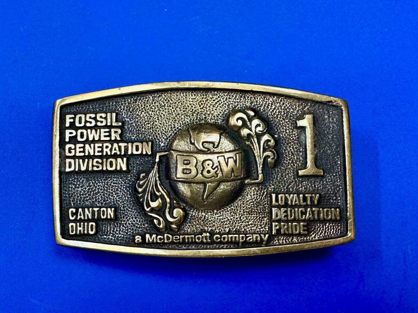 B&W FOSSIL POWER GENERATION DIVISION BRASS BELT BUCKLE by S. J. Broers Company