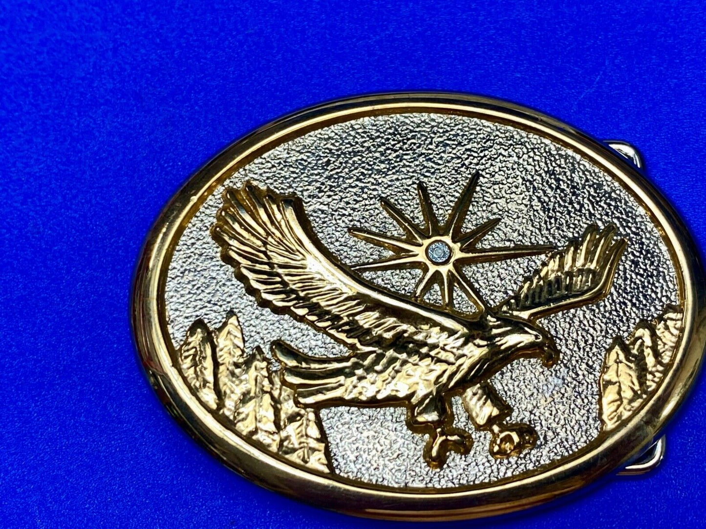 Vintage Eagle Flying Over Mountains With Sunburst two tone belt buckle