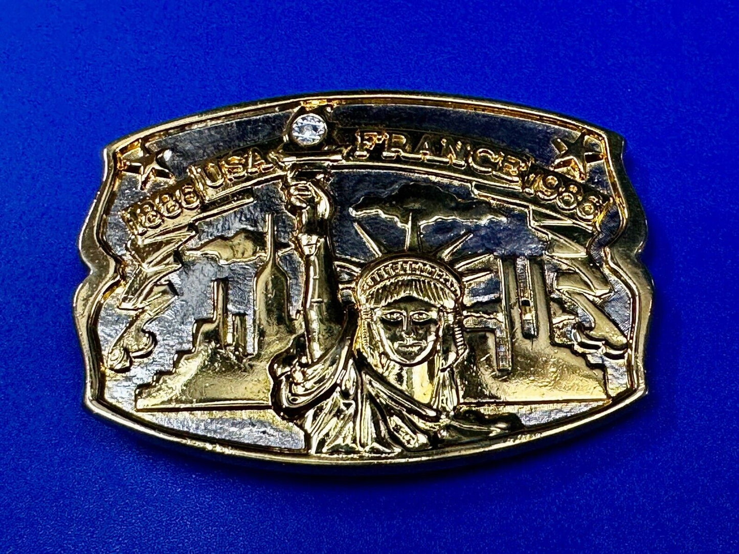 USA France Lady Liberty Statue Commemorative two tone Hammond Mint Belt Buckle