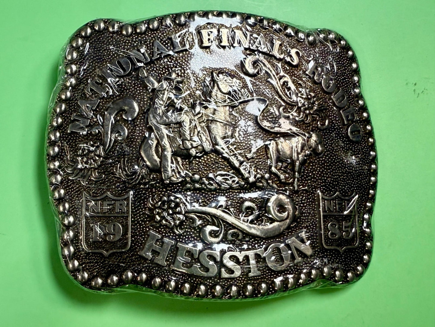1985 Hesston NFR National Finals Rodeo Calf Roping NOS Collectors Belt Buckle