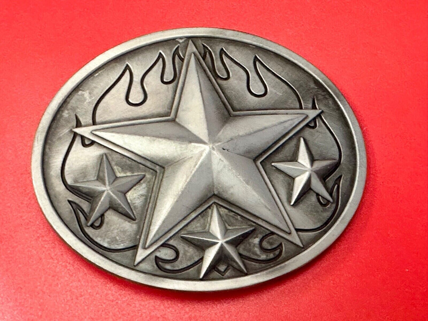 3d Nautical Celtic STAR in flames silver tone oval 4" wide belt buckle