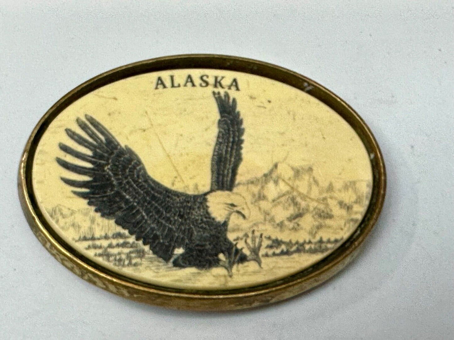 Alaska Flying Hunting American Bald Eagle faux drawing style Barlow Belt Buckle