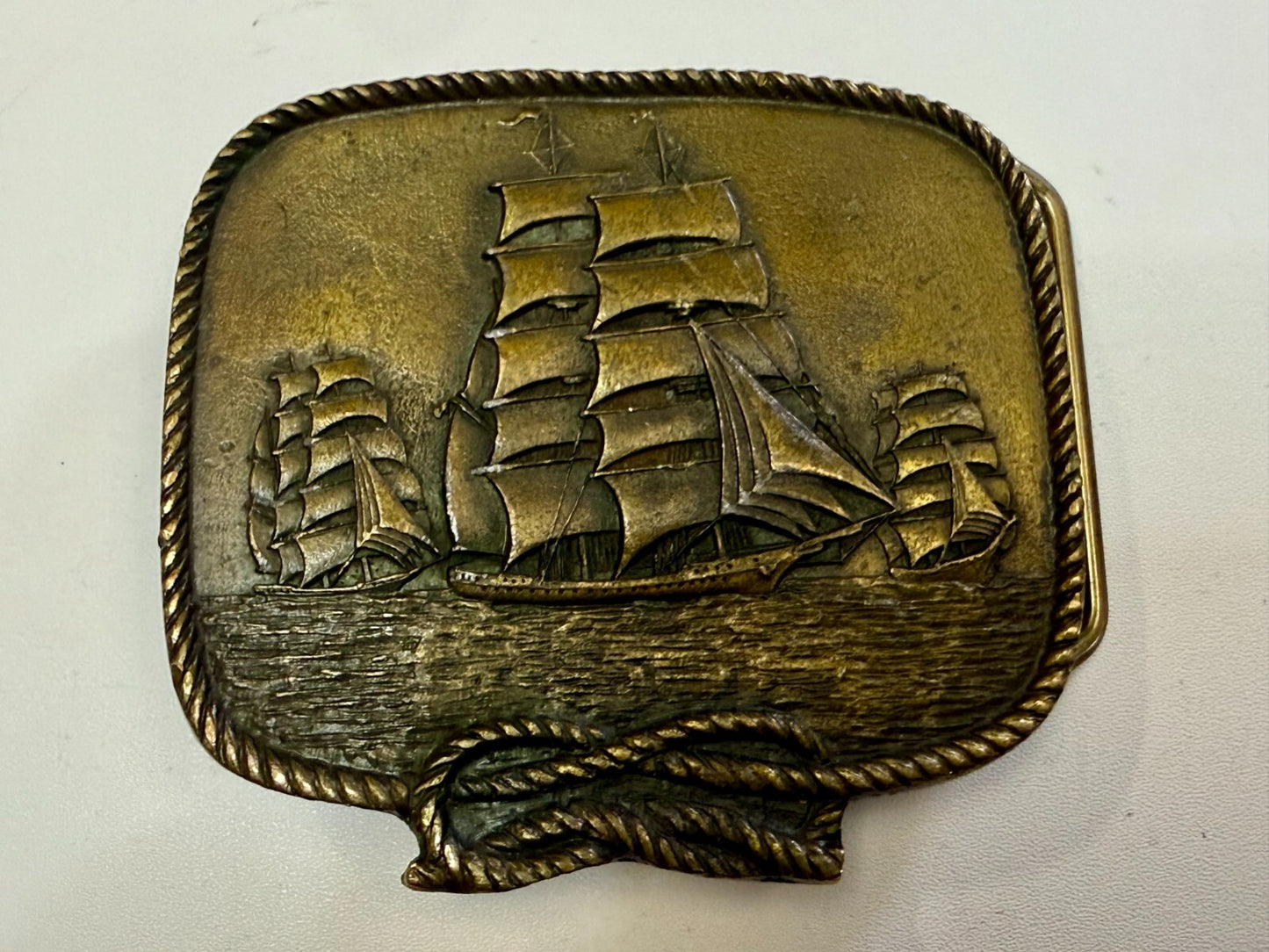 Three Galleon Schooners Clipper Sailing Sailor Ship Nautical Theme Belt Buckle