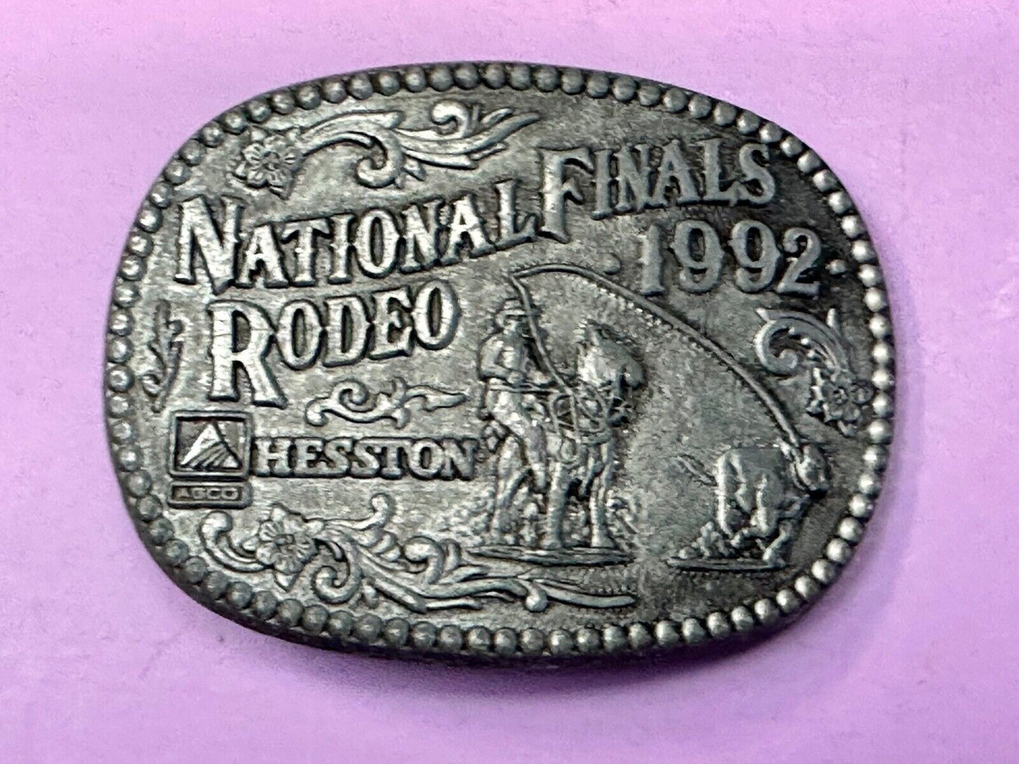1992 Hesston National Finals Rodeo NFR Youth Size Award Design Medal Belt Buckle