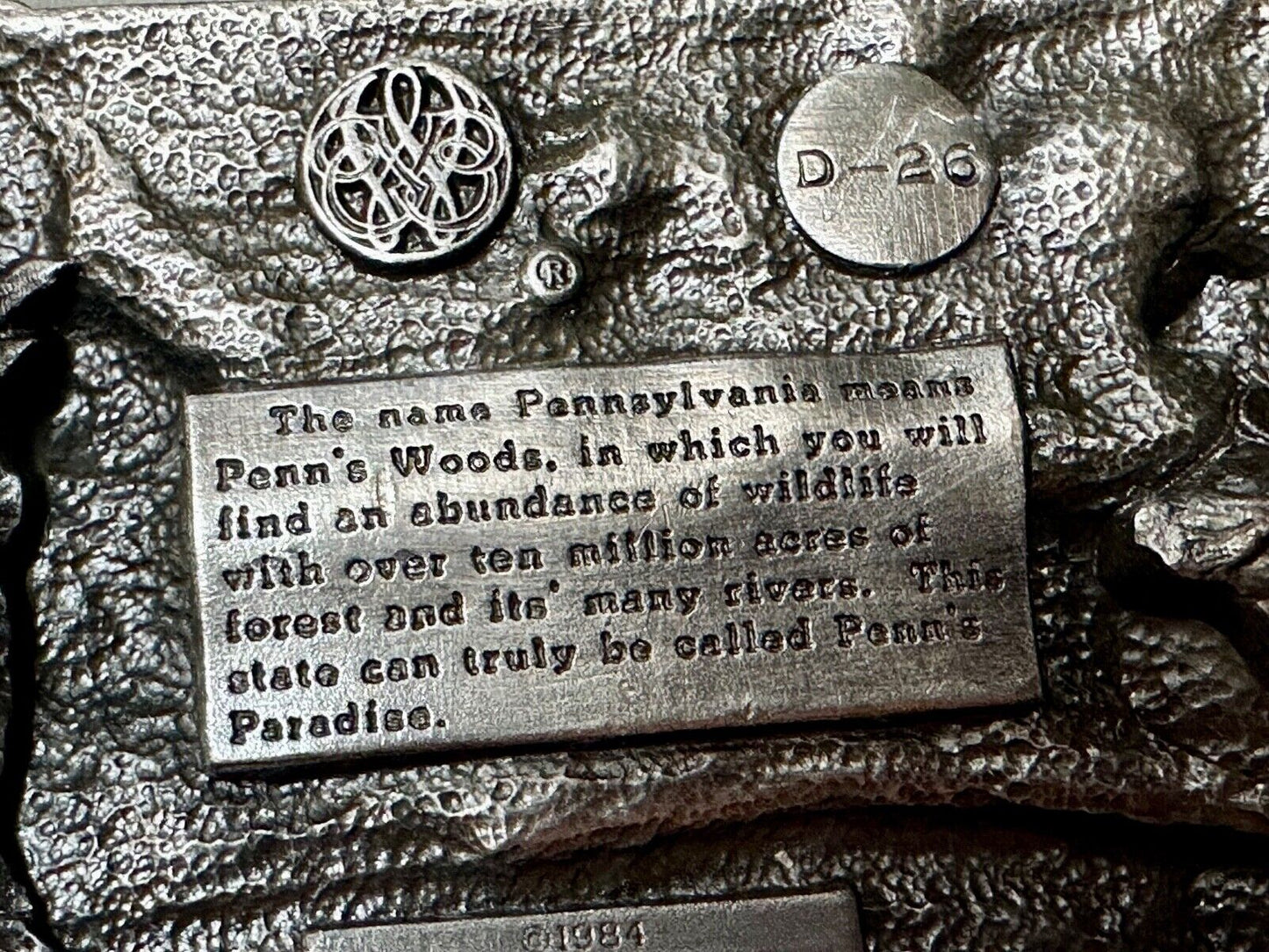 The Great State of Pennsylvania PA - Penn's Paradise Bergamot Belt Buckle