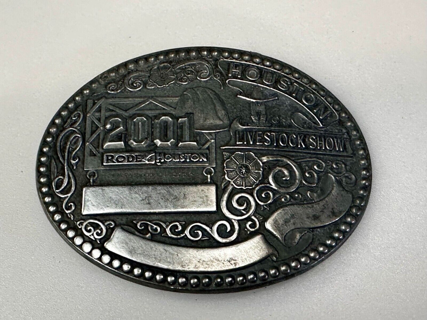2001 Houston Rodeo & Livestock Show Texas Blank Trophy Ribbon Belt Buckle