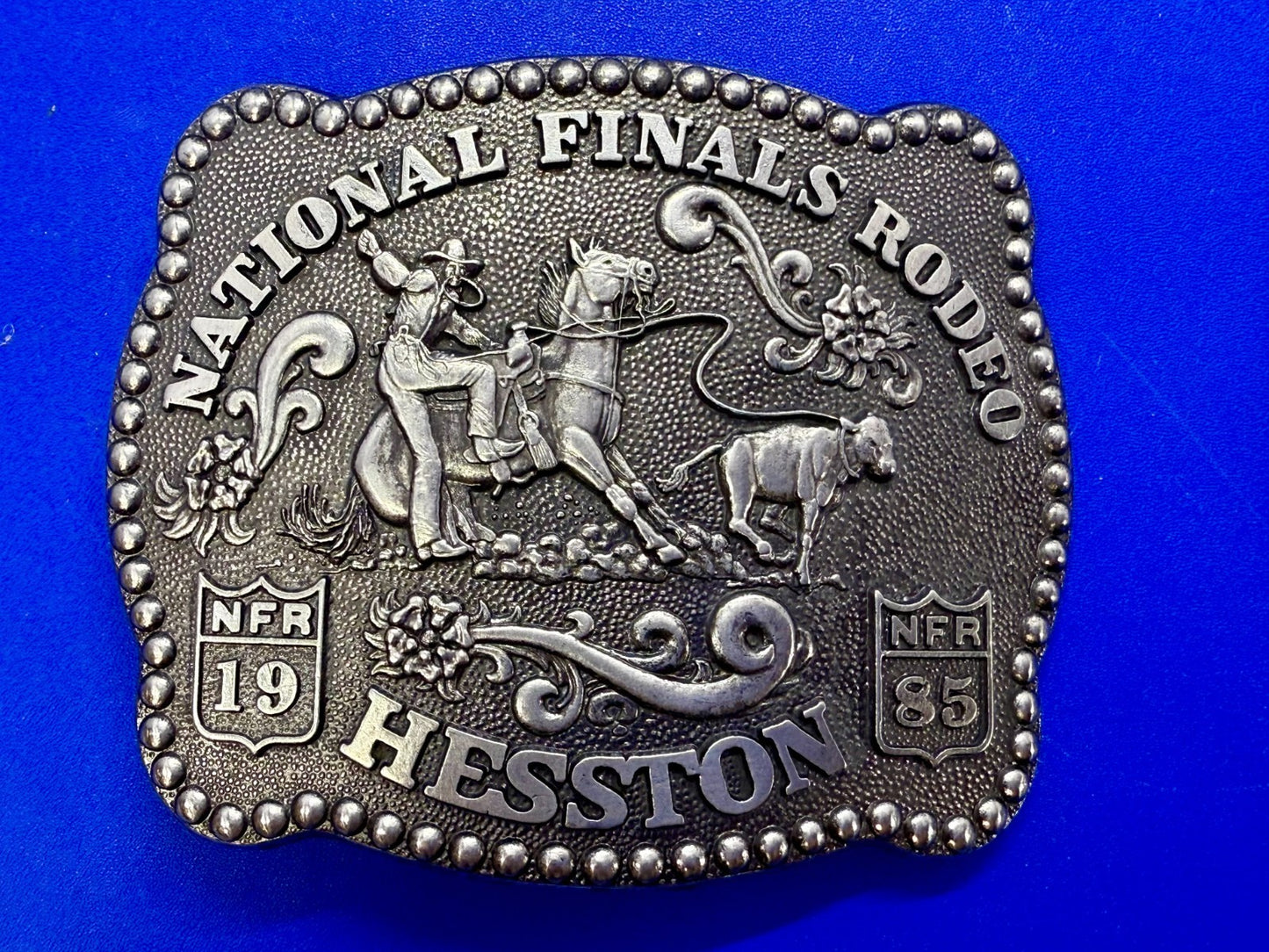 1985 Hesston NFR National Finals Rodeo Calf Roping Vintage Belt Buckle