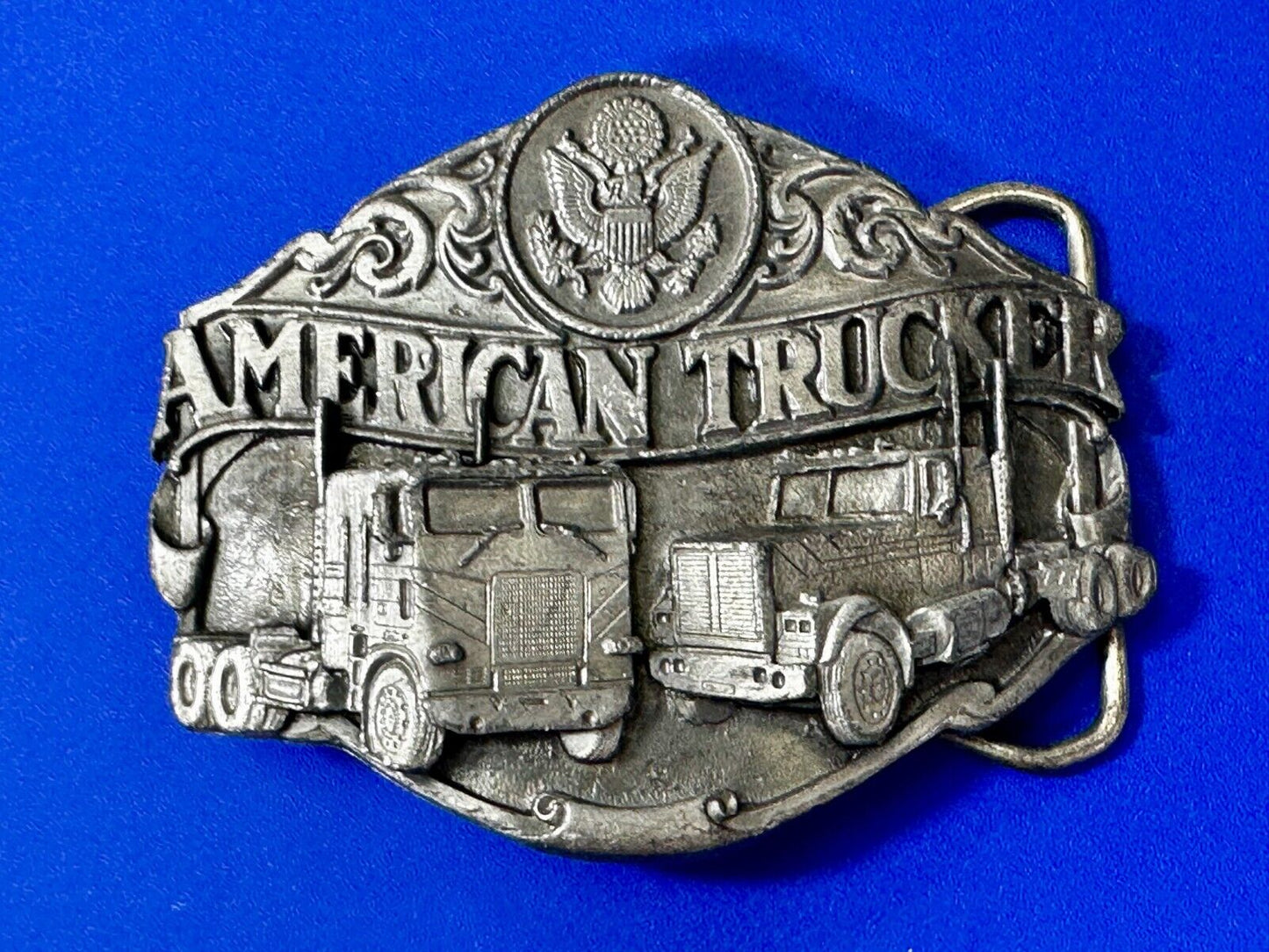 American Truck I'D RATHER BE TRUCKIN Pewter Vintage 1986 Belt Buckle - Siskiyou