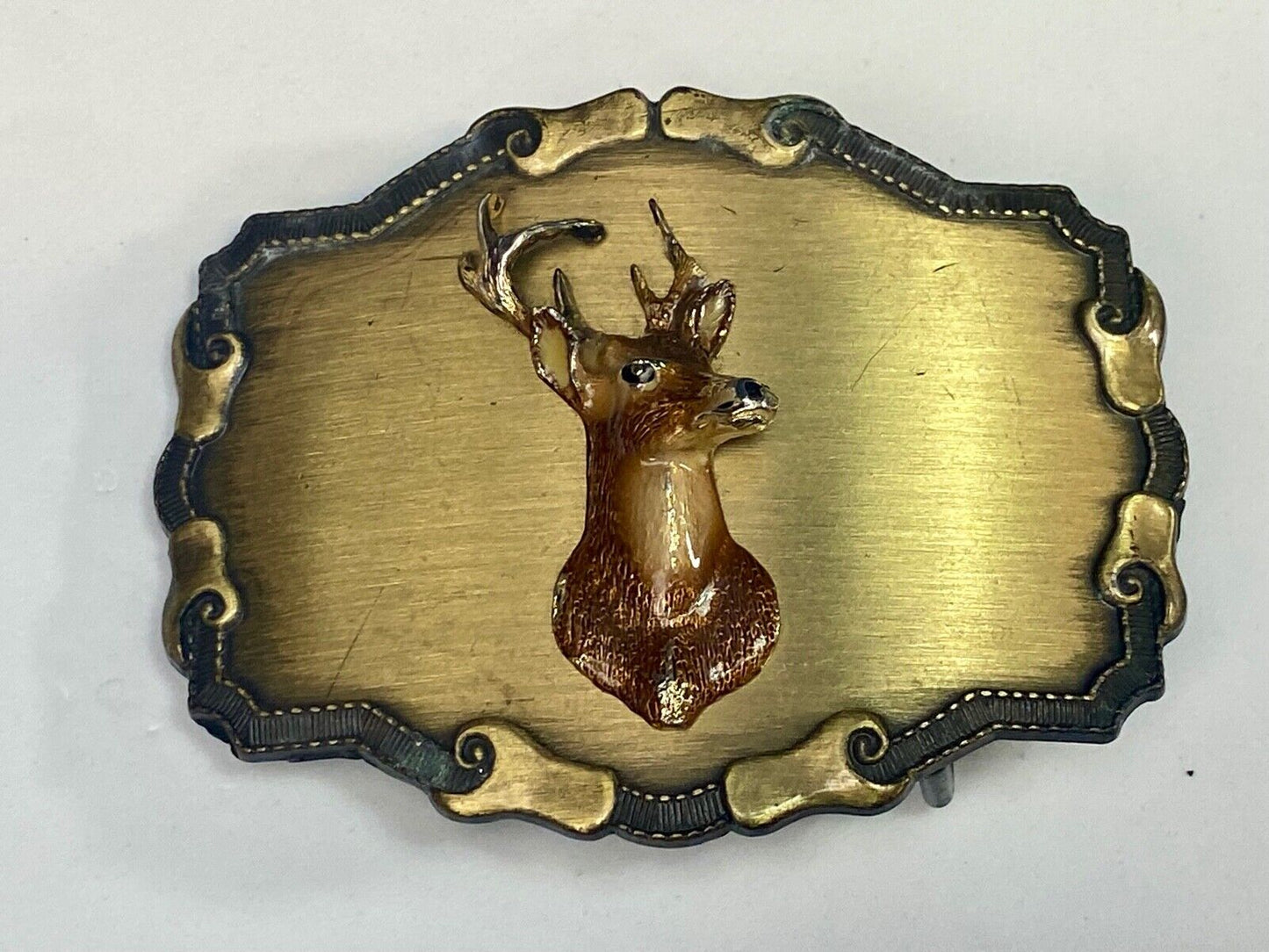 Vintage Deer Coming Out Of Western Framed Braintree Belt Buckle