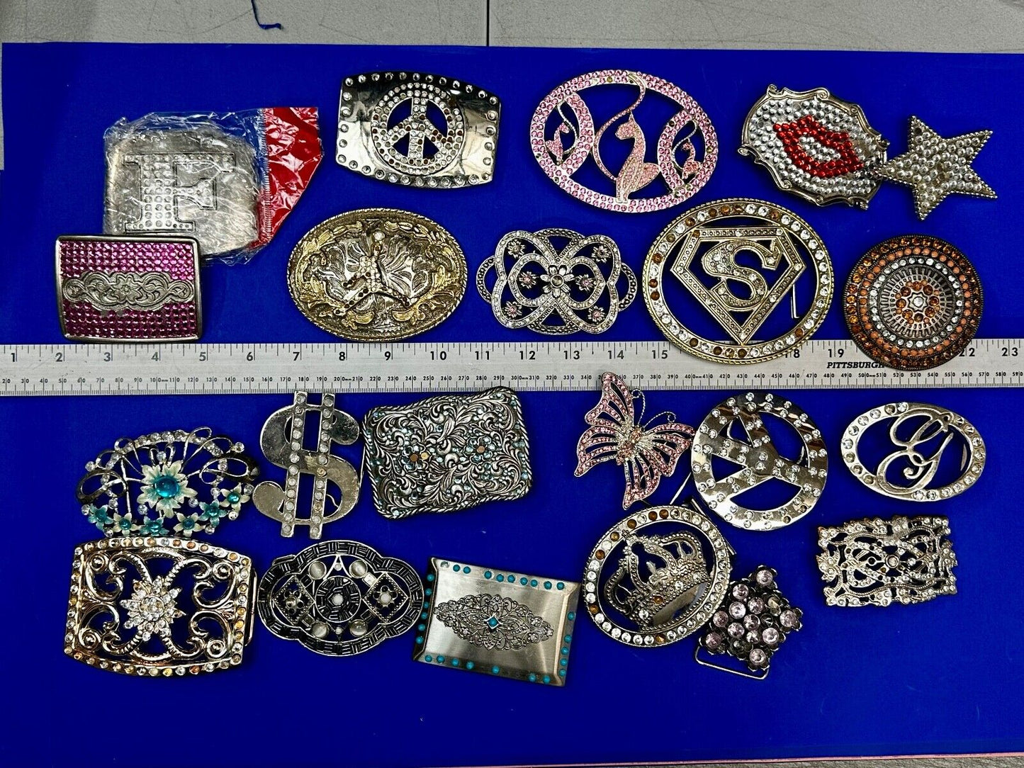 22 Bulk Lot Junk Drawer Grab Bag of REPAIR Belt Buckle - Missing Rhinestone's