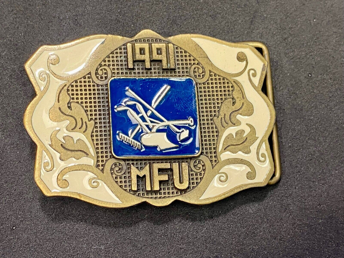 1991 Mfu Landscaping Service Company Promotional Western Framed Belt Buckle