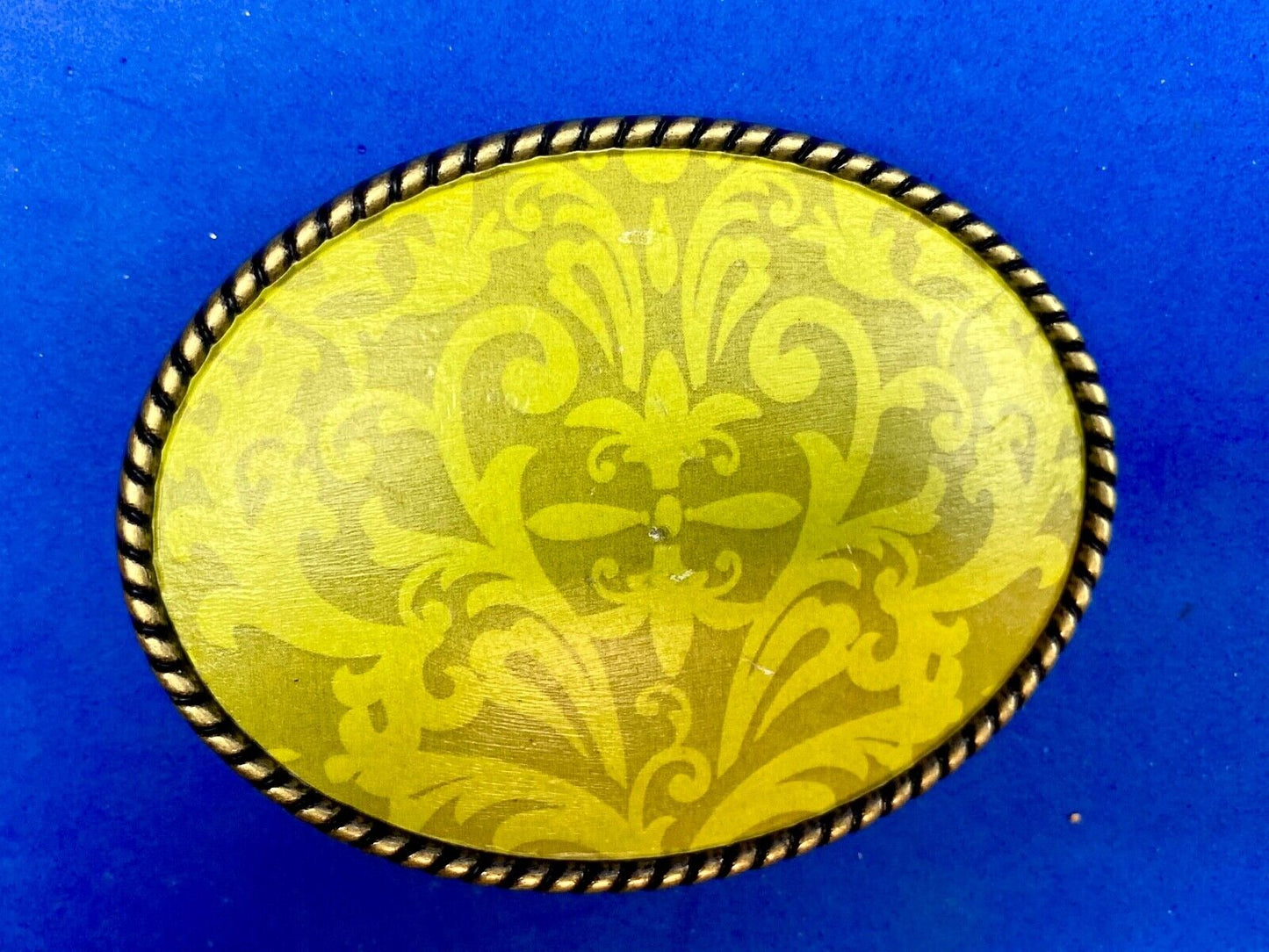 Vintage bright lime green wallpaper pattern belt buckle by Ivan