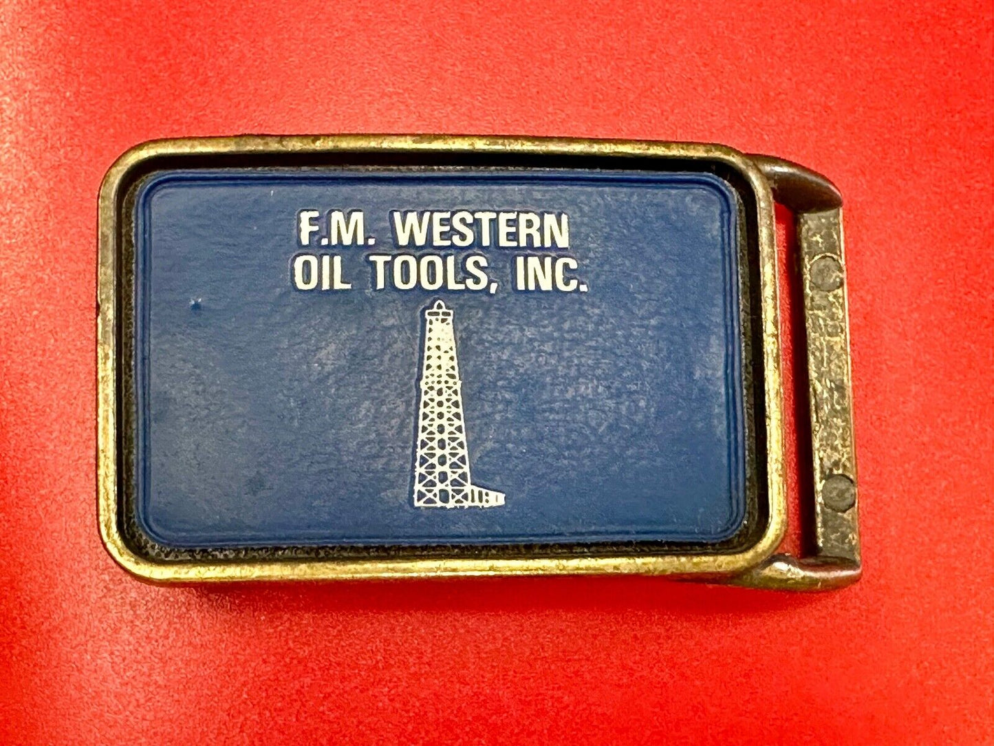 Vintage FM western oil well tools belt buckle - Mining Refinery Drilling