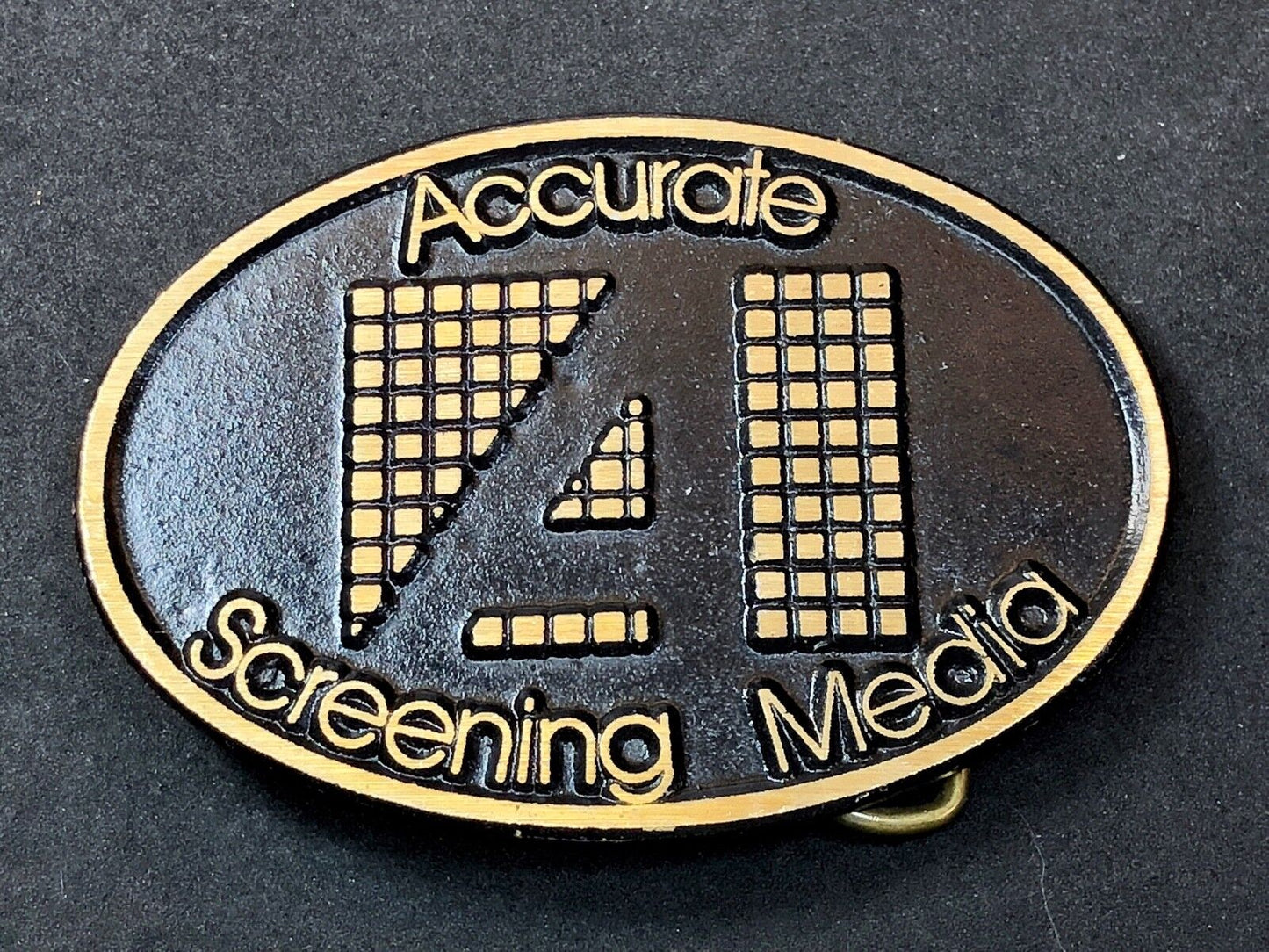 Vintage ACCURATE Screen media Belt Buckle Company Advertising Promo Logo Add