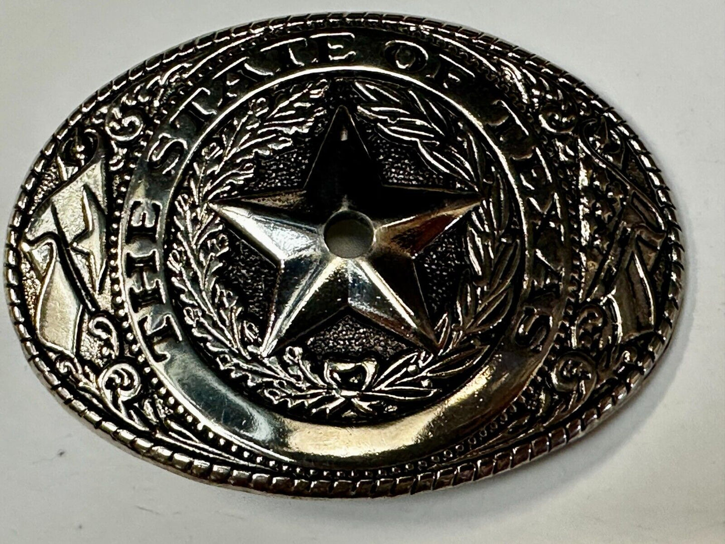 The Great State of Texas - Flag & Star Vintage Belt Buckle - LG HOLE IN CENTER
