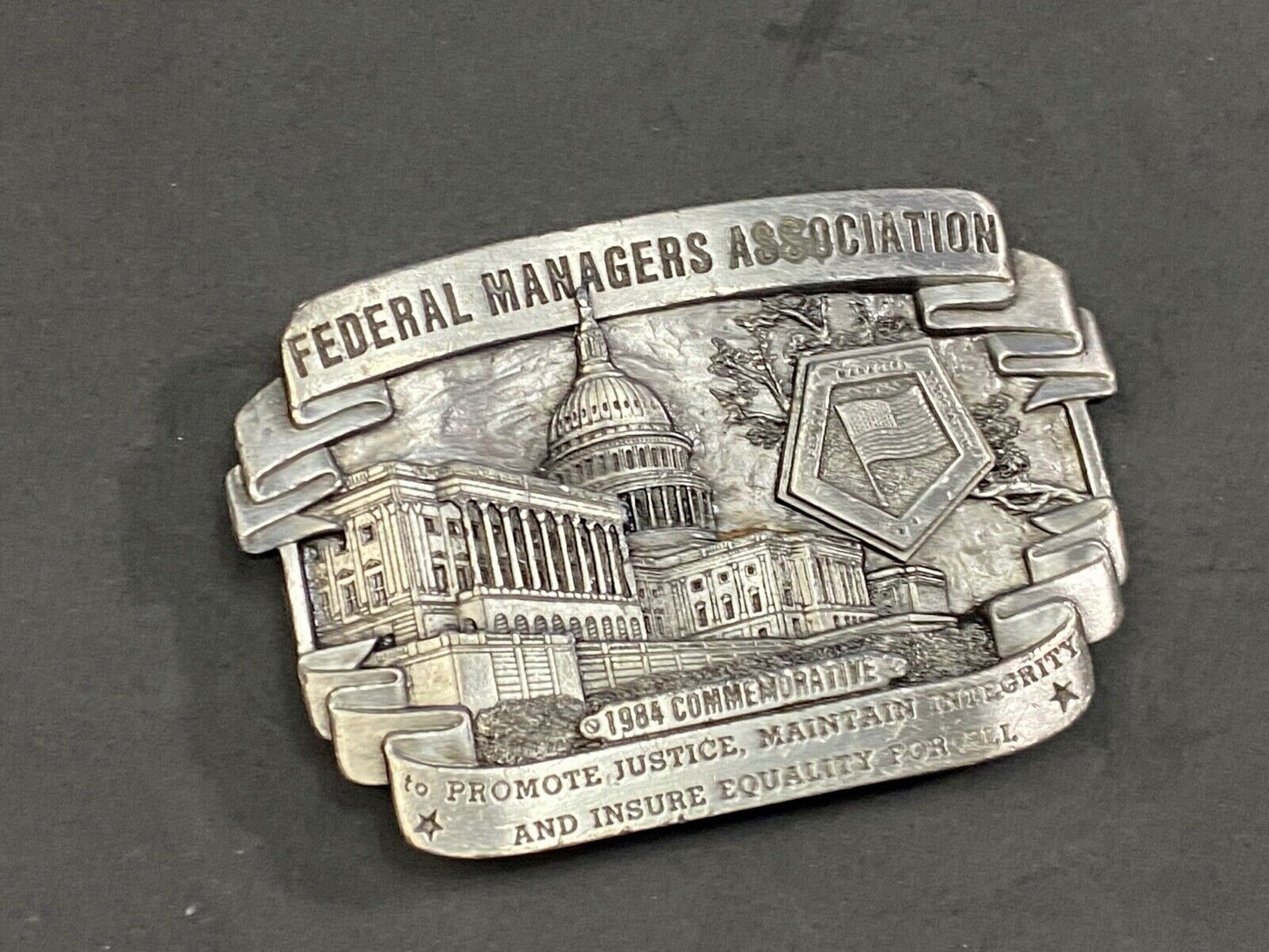 Vintage 1980'S Federal Managers Association 1984 Commemorative Belt Buckle