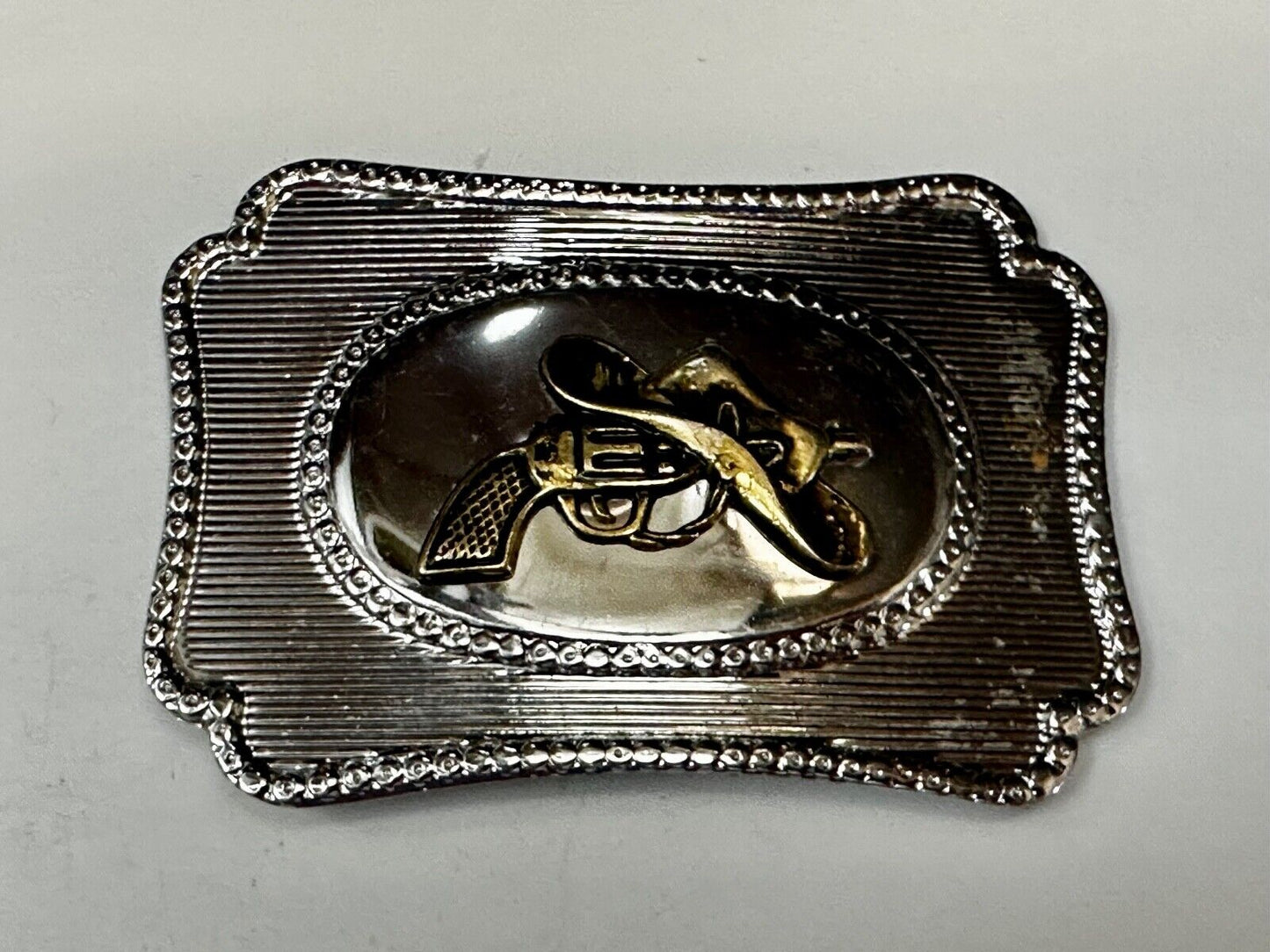 Vintage Cowboy Hat & Revolver Pistol Western Belt Buckle Cap Gun Buckle