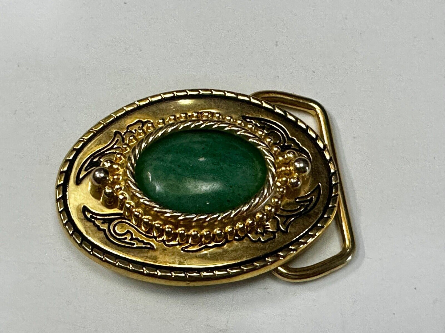 Aventurine Green Cabochon Cab Stone Centerpiece on Western Belt Buckle