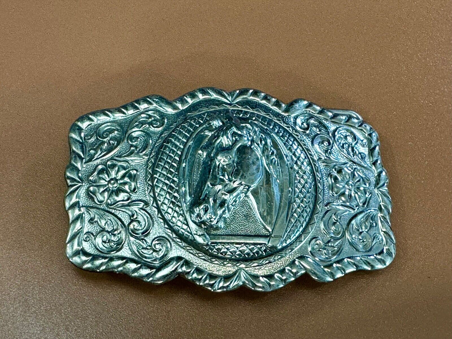 BELL Trading Post NICKEL SILVER Horse head bust profile belt buckle