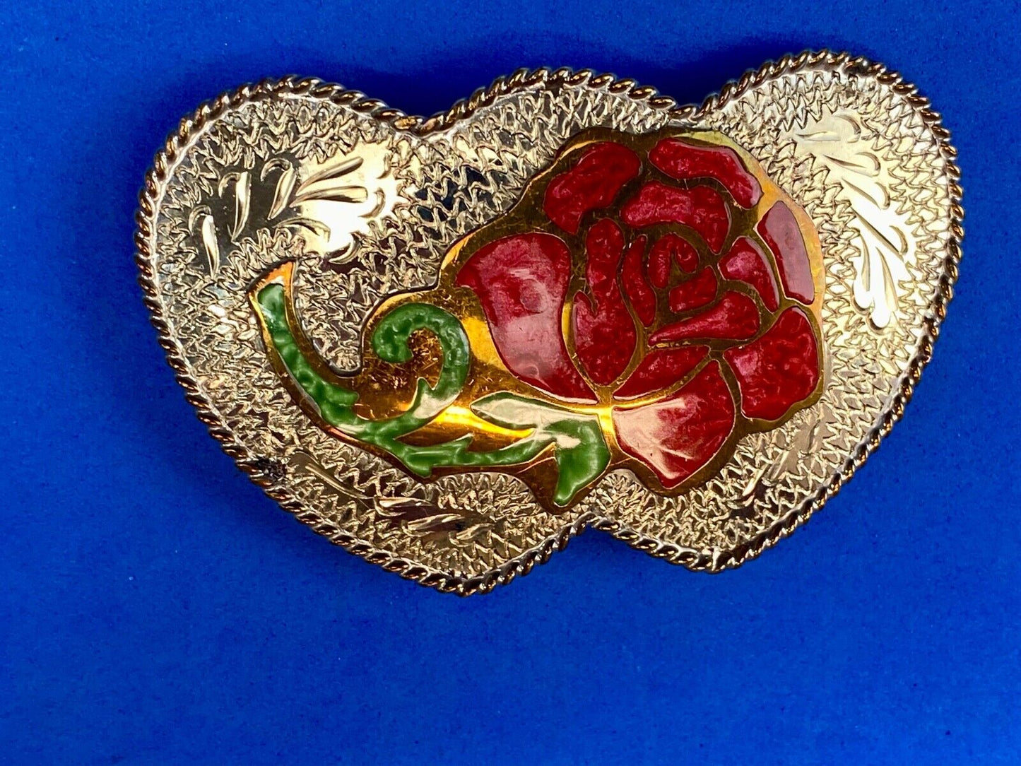 Beautiful J. TEDDER signed three HEART's and rose western belt buckle
