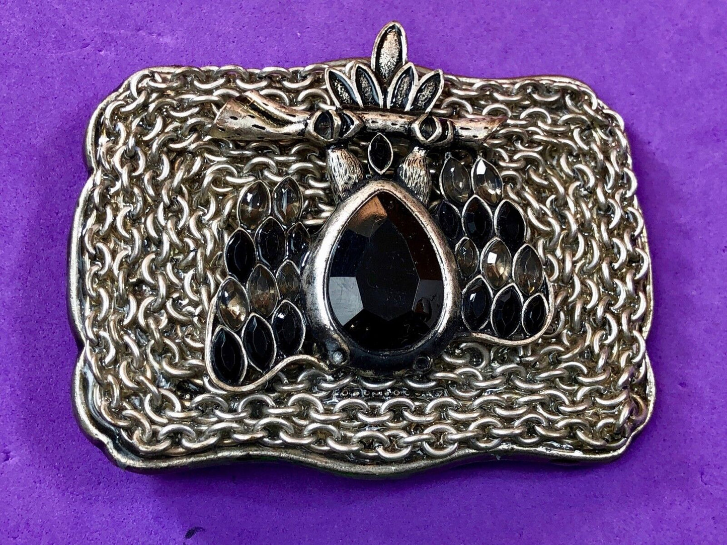 Black gray rhinestone large raised metal Western Belt Buckle
