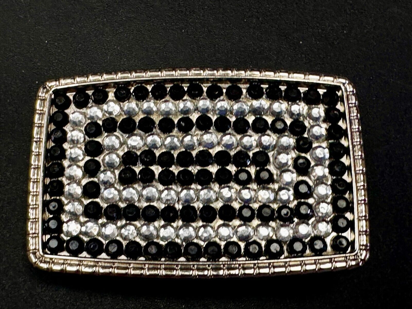 Beautiful Black and Clear Rhinestone Covered Rectangular Fashion Belt Buckle