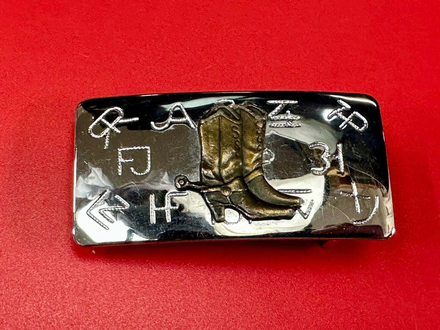 Vintage Chambers Brand Western Cowboy boots & Branding Symbols belt buckle