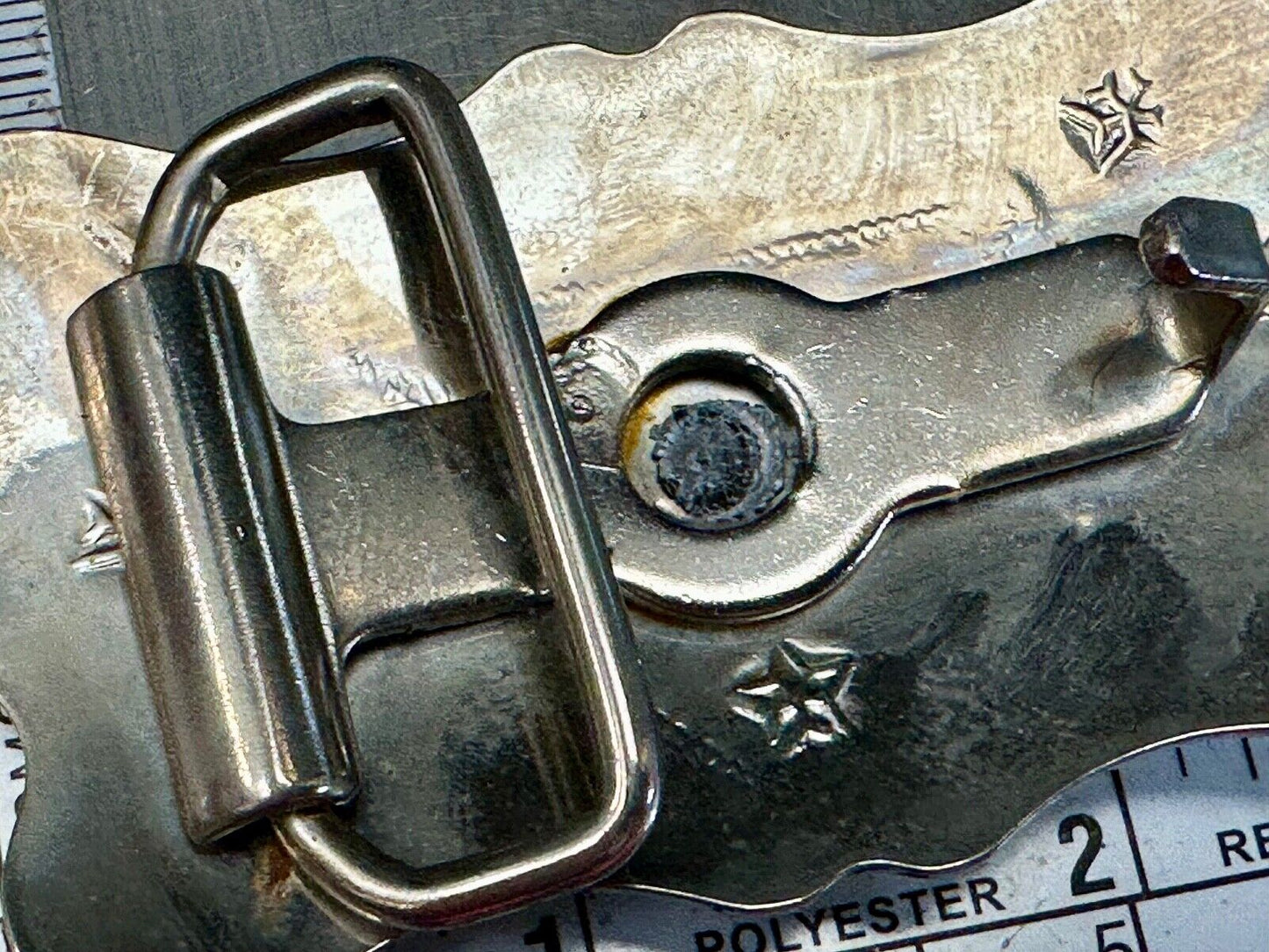 Vintage Cowboy Saddle Bronc western two tone belt buckle with star accents