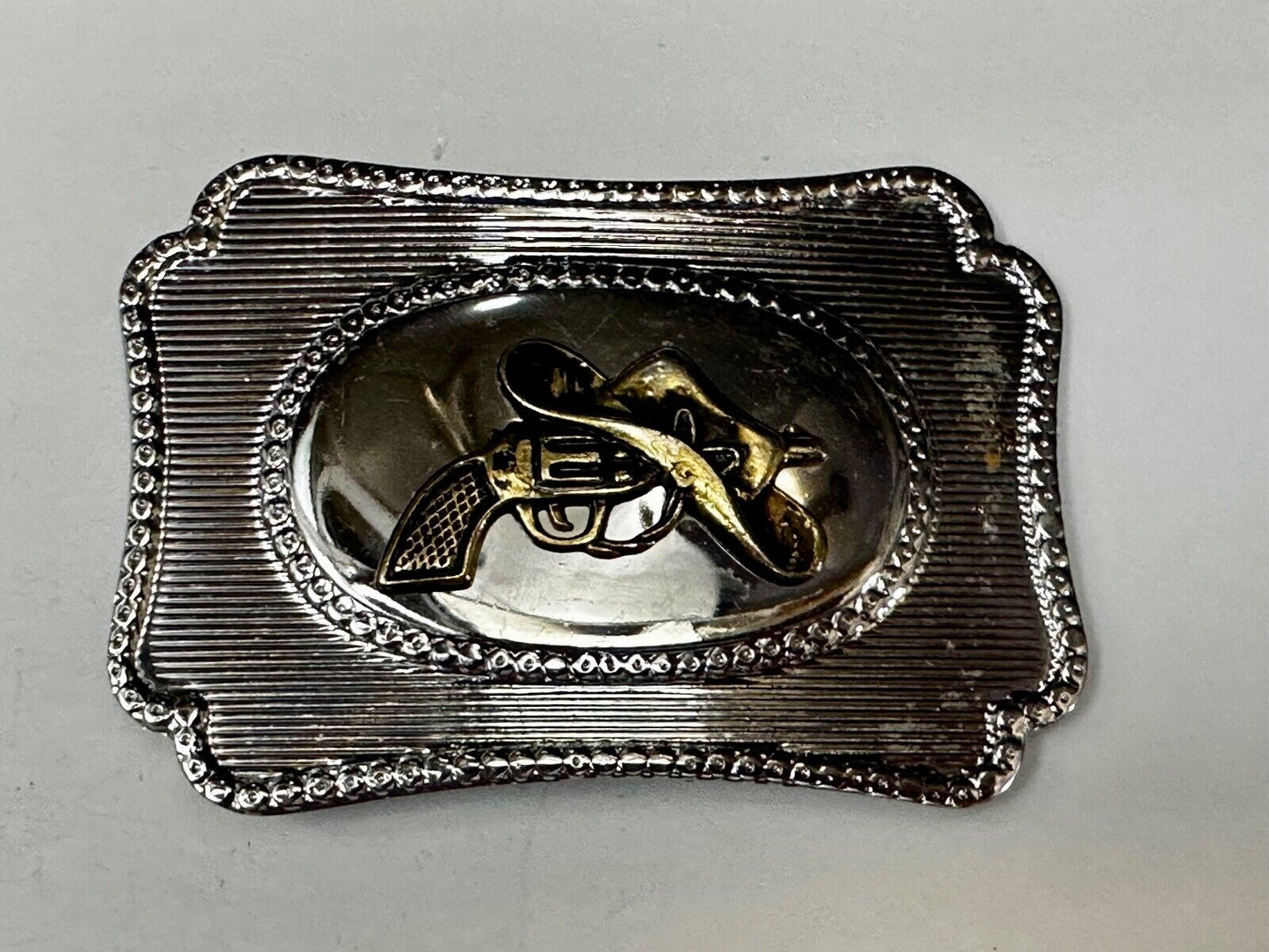 Vintage Cowboy Hat & Revolver Pistol Western Belt Buckle Cap Gun Buckle