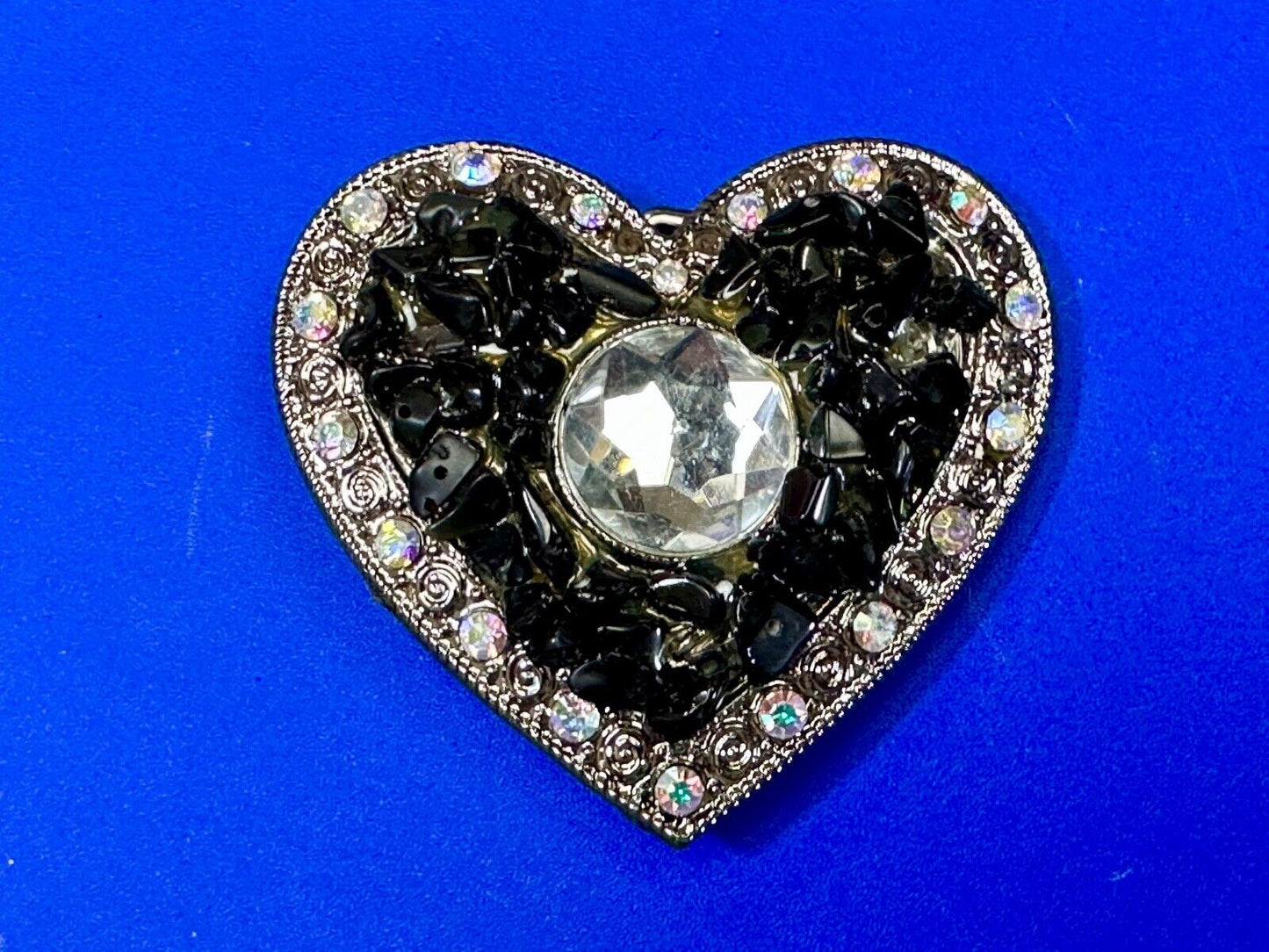 Black Chunky HEART clear rhinestone boarder large Clear centerpiece belt buckle