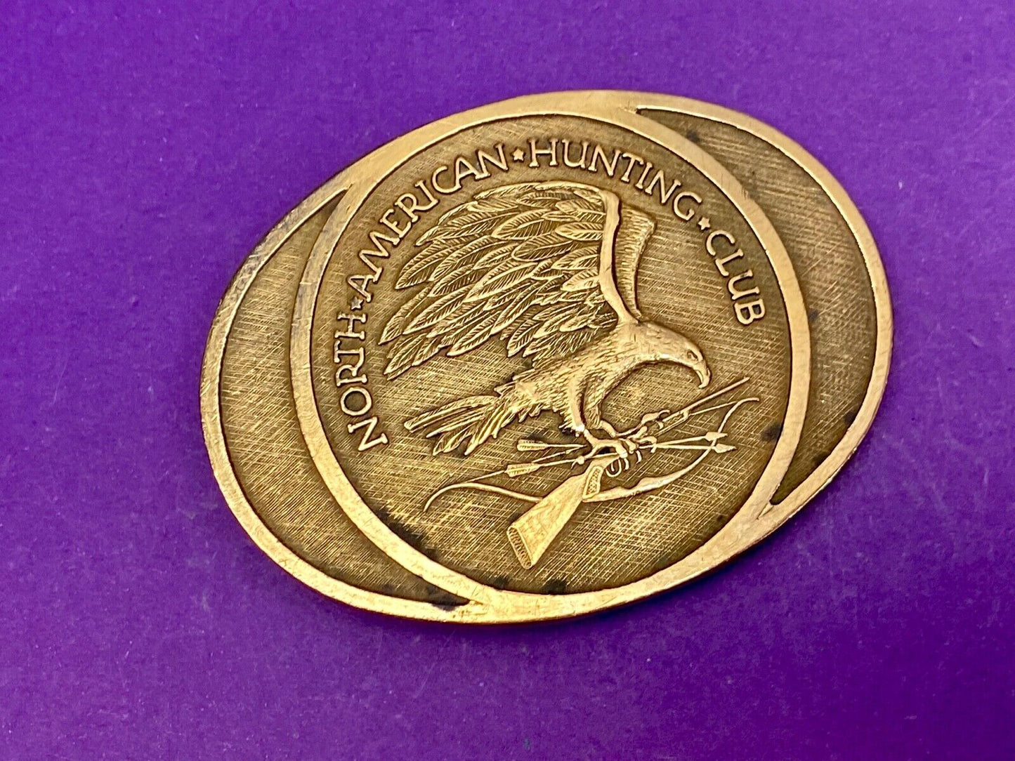 Vintage 1980 Nahc Members Solid Brass North American Hunting Club Belt Buckle