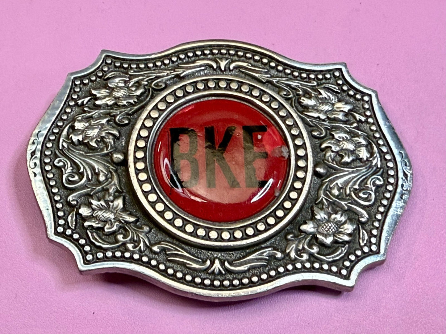 BKE Custom Letters? Centerpiece on Vintage Fine Pewter 2004 Belt Buckle