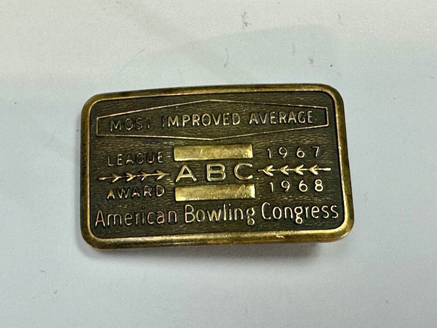1967 - 68 MOST IMPROVED BOWLING AVERAGE - BLANK - BELT BUCKLE ABC LEAGUE AWARD