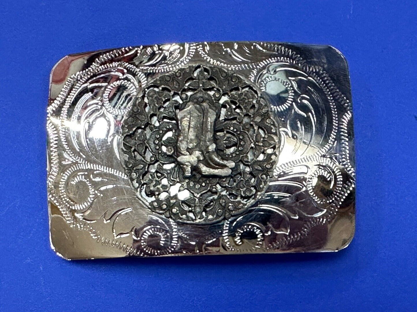 Vintage Cowboy Boots western flower swirl design belt buckle