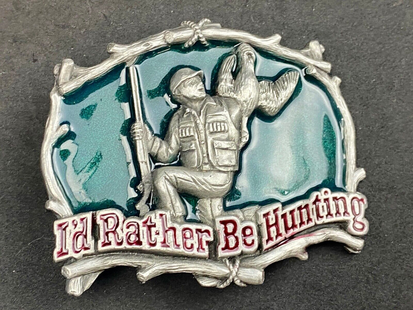 Vintage 1994 Great American USA Belt Buckle ~~ I'd Rather Be Hunting Quail gun