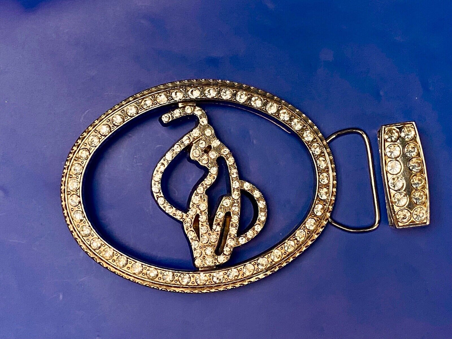 Beautiful Rhinestone Accented Western Two Pc Set See Through Belt Buckle