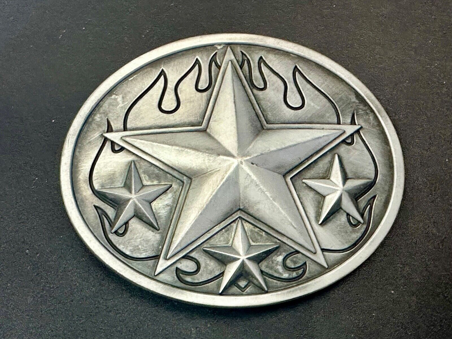 3d Nautical Celtic STAR in flames silver tone oval 4" wide belt buckle