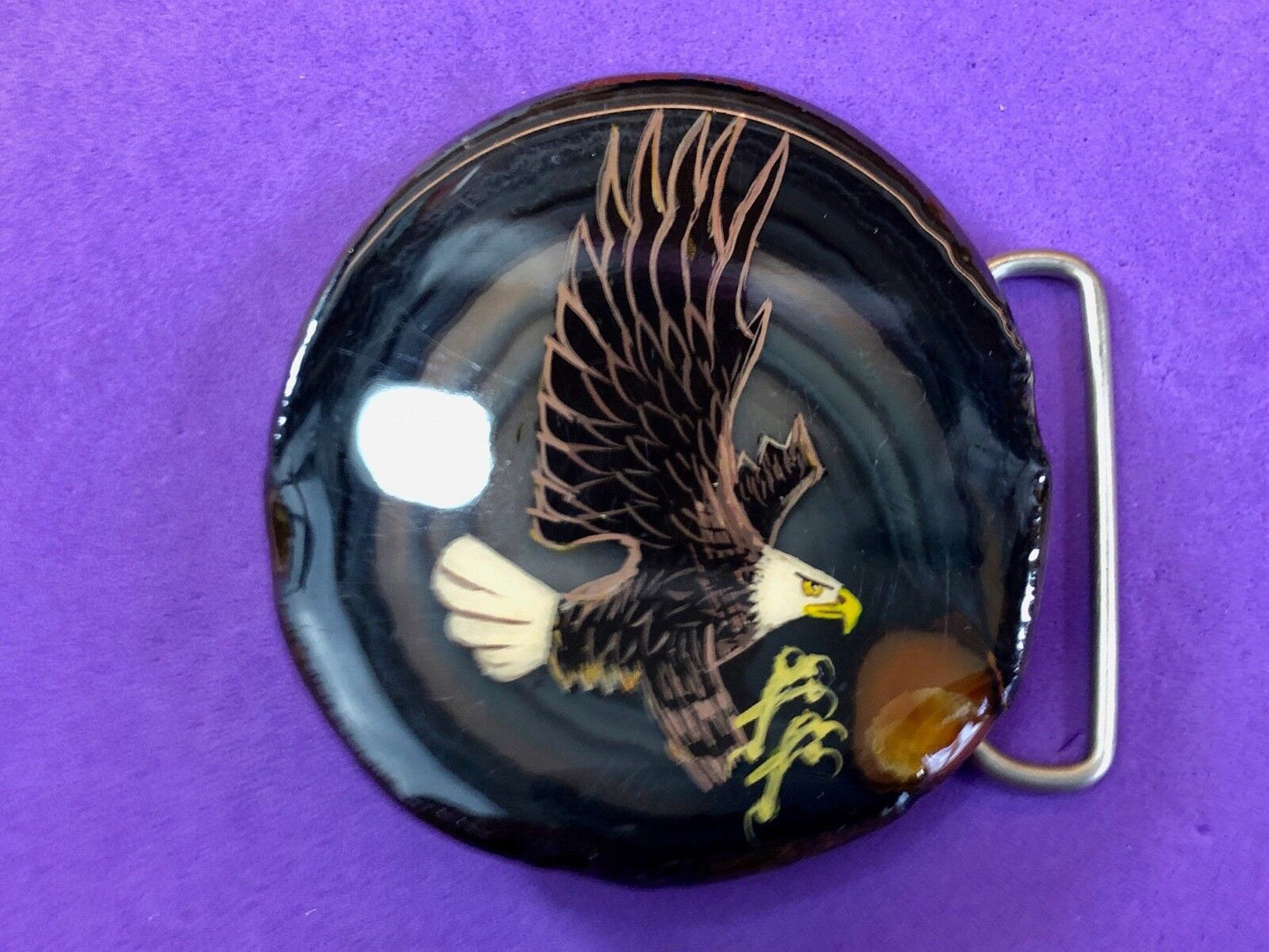 awesome! Polished wood , painted diving flying eagle belt buckle