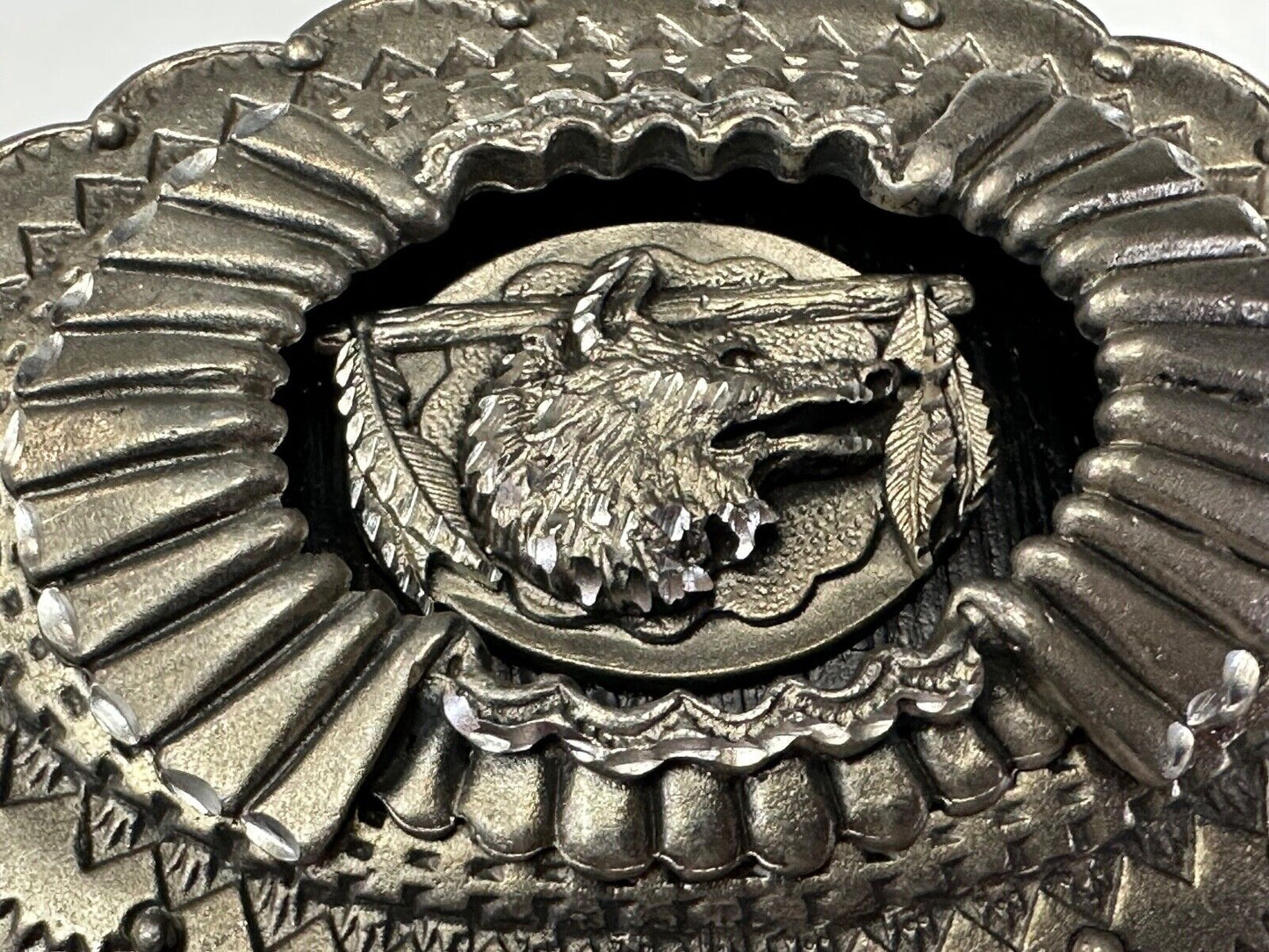 The Great Wolf - Native American Indian Feathers USA made Legends belt buckle