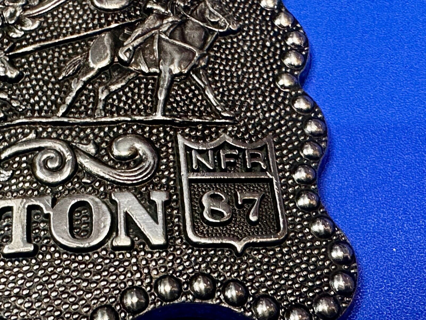1987 ADM Hesston NFR National Finals Rodeo Cowboys Western Belt Buckle