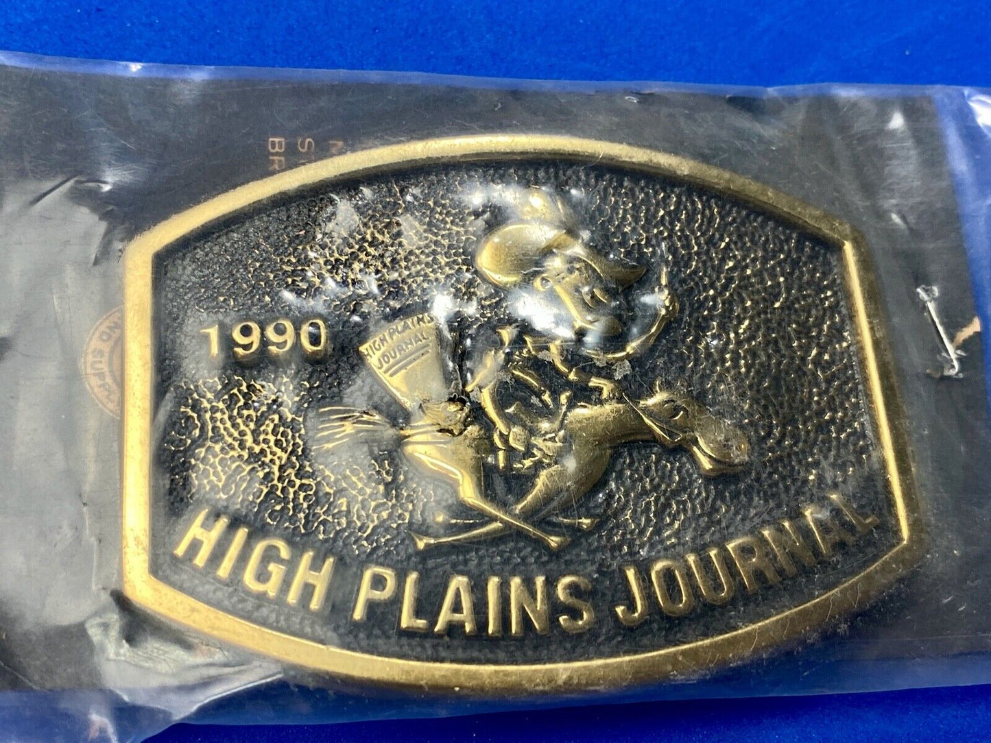 Vintage 1990 High Plains Journal Belt Buckle Cowboy Horse Newspaper by BTS
