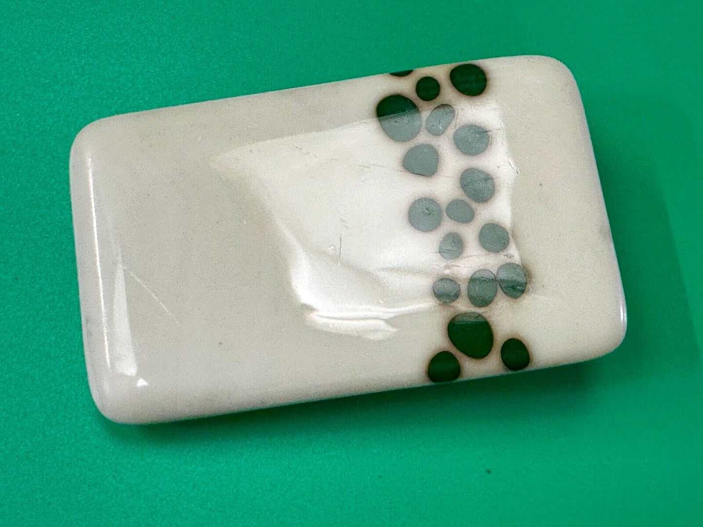Artisan painting glossy porcelain? rectangular white & green color belt buckle