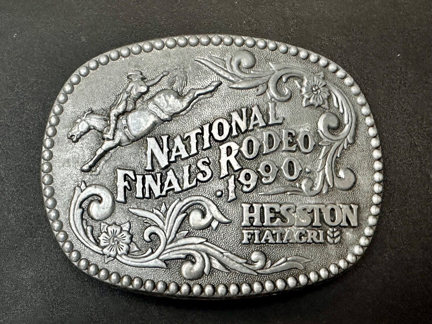 1990 ADM NATIONAL FINALS RODEO ADULT SIZE NFR NOS WESTERN COWBOY BELT BUCKLE