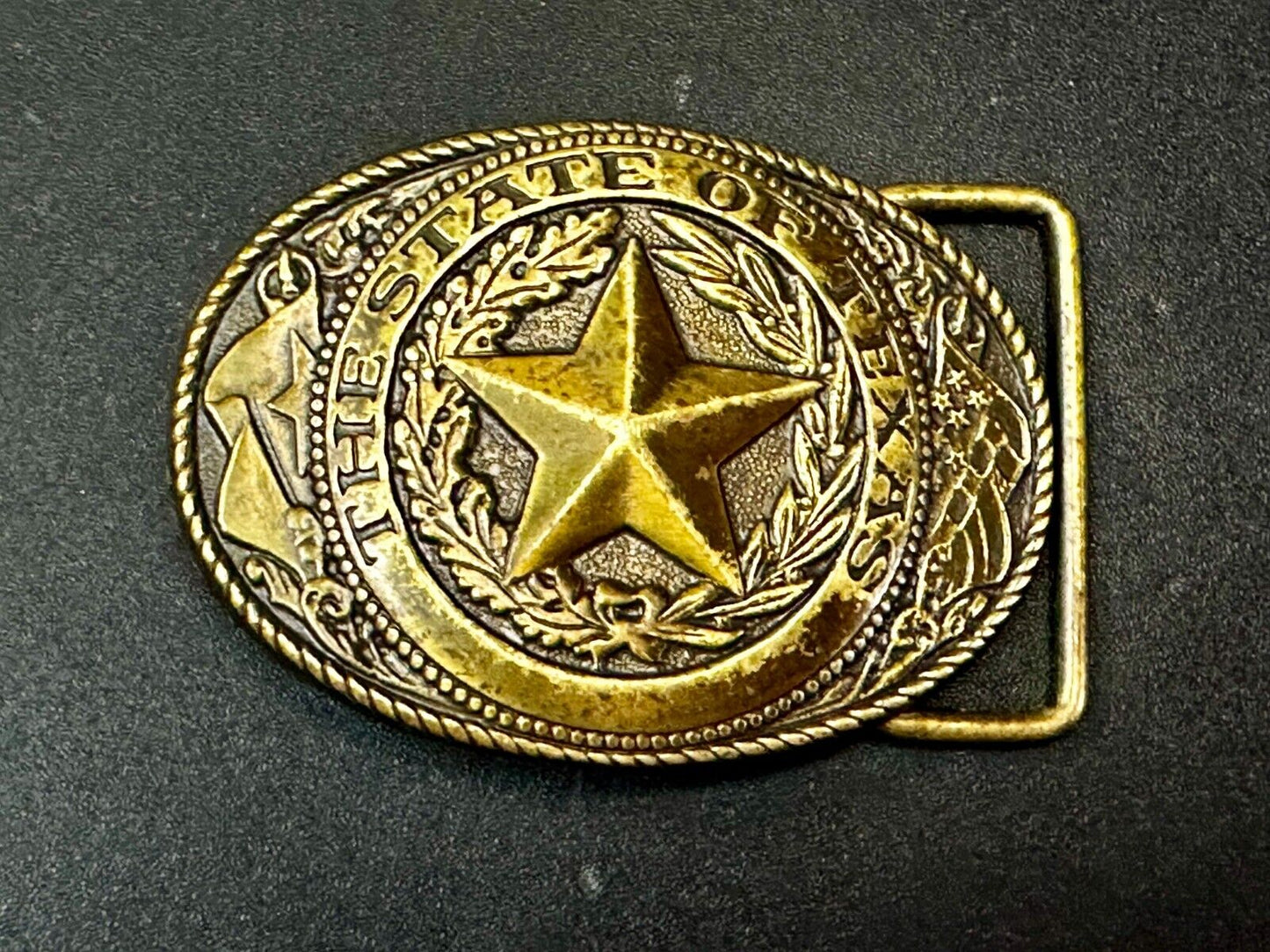 The Great State of Texas - Flag & Star Vintage SMALL USA made Belt Buckle