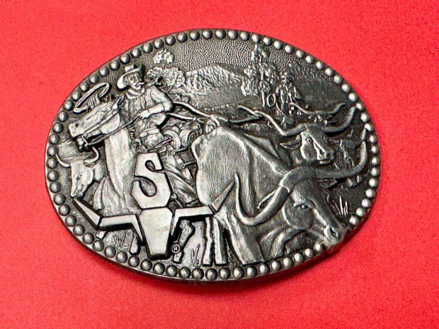 ADM Zee Series Cowboy Longhorn Steer Roping NOS Belt Buckle Award Design Medals