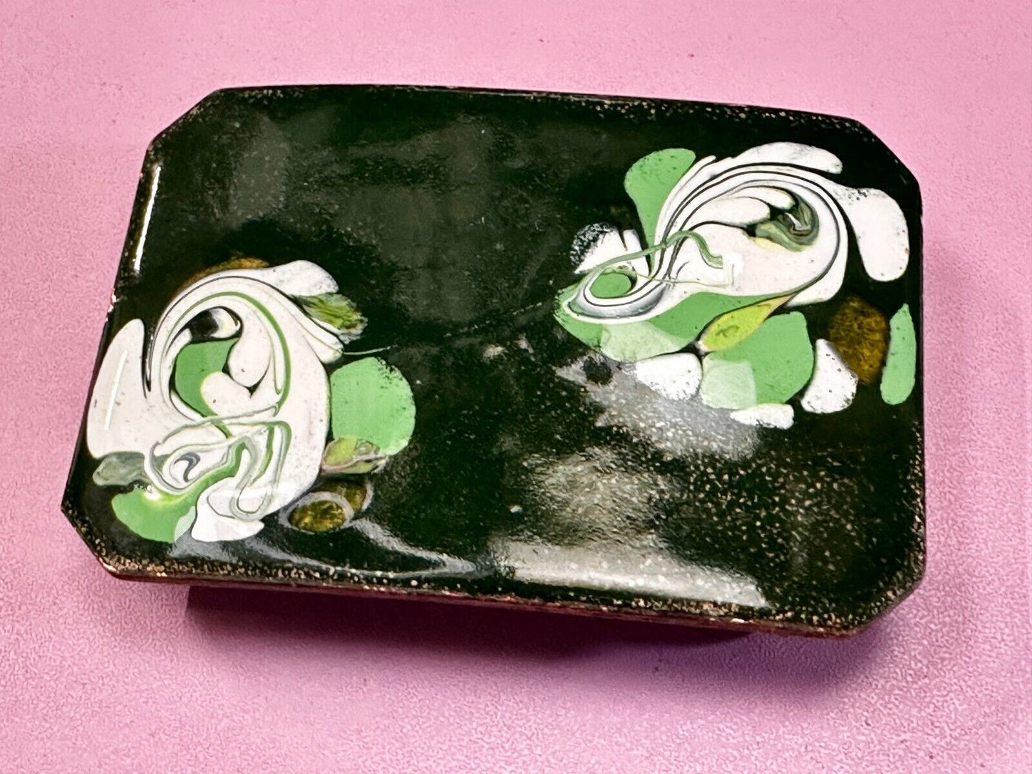 Artisan Hand Painted Abstract Flowers Enamel On Copper Belt Buckle By Wini