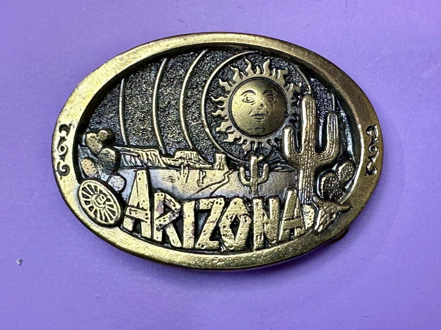 Arizona State Commemorative Desert Scene 1980 The Great American Belt Buckle Co