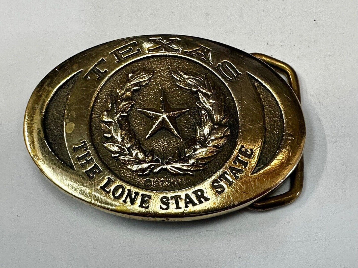 The Great State of Texas Lone Star State Solid Brass 1970s Belt Buckle
